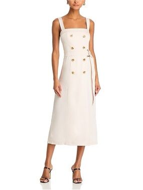 Ramy Brook Cream Sleeveless Double-Breasted Midi Dress with Belt
